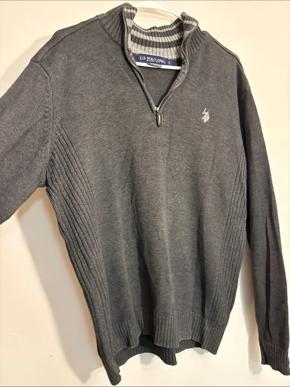 U.S. Polo Assn. Charcoal Gray V-Neck Quarter Zip Sweater